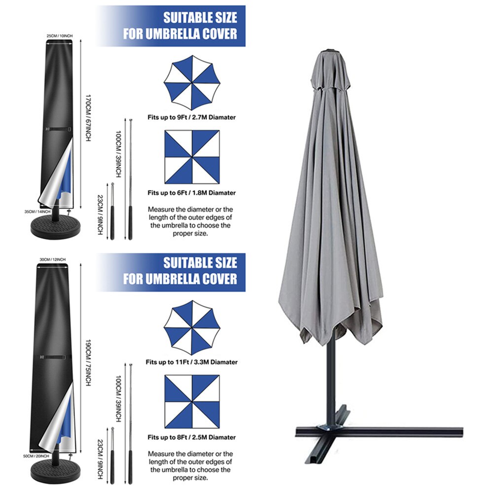 Patio Umbrella Cover Waterproof Umbrella Protective Cloth for 170-280CM Outdoor Umbrellas Market Parasol Covers with Push Rod