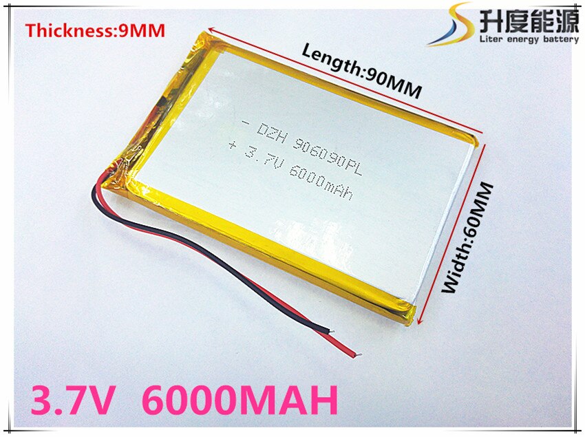 Li-po Polymeer batterij 6000 mah 3.7 V 906090 smart home MP3 luidsprekers Li-Ion batterij voor dvr, GPS, mp3, mp4, mobiele telefoon, spreken