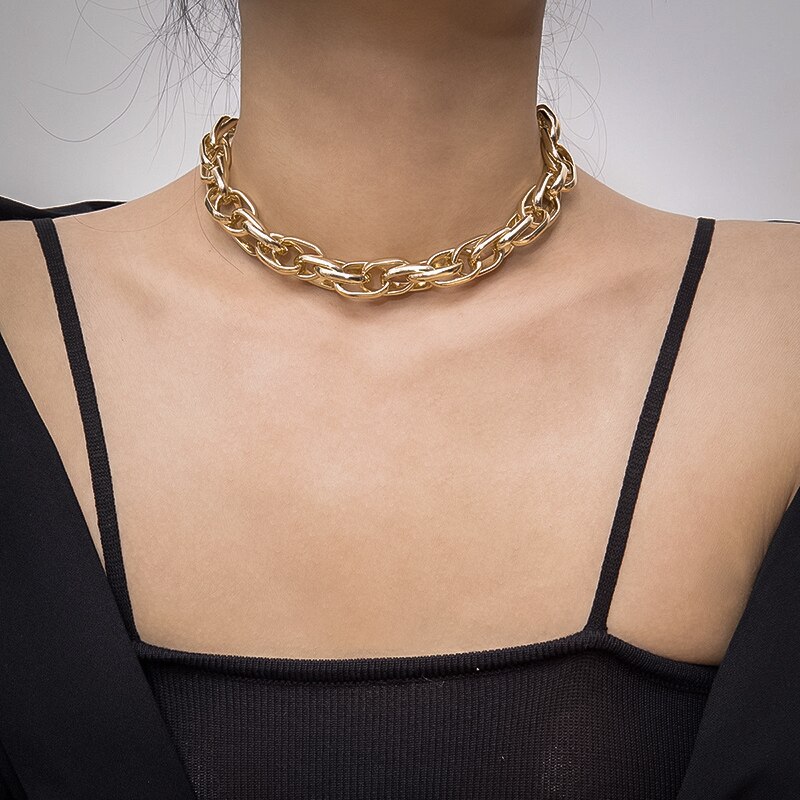 Punk Miami Cuban Choker Necklace Collar Statement Hip Hop Big Chunky Aluminum Gold Color Thick Chain Necklace Women Jewelry: Gold 149