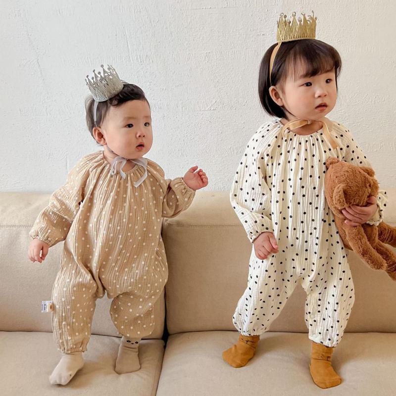 2022 Frühling Baby lang Ärmel Strampler niedlich drucken Overall Kleinkind Junge Pyjama dünn atmungsaktiv Baby Mädchen Punkt Overall