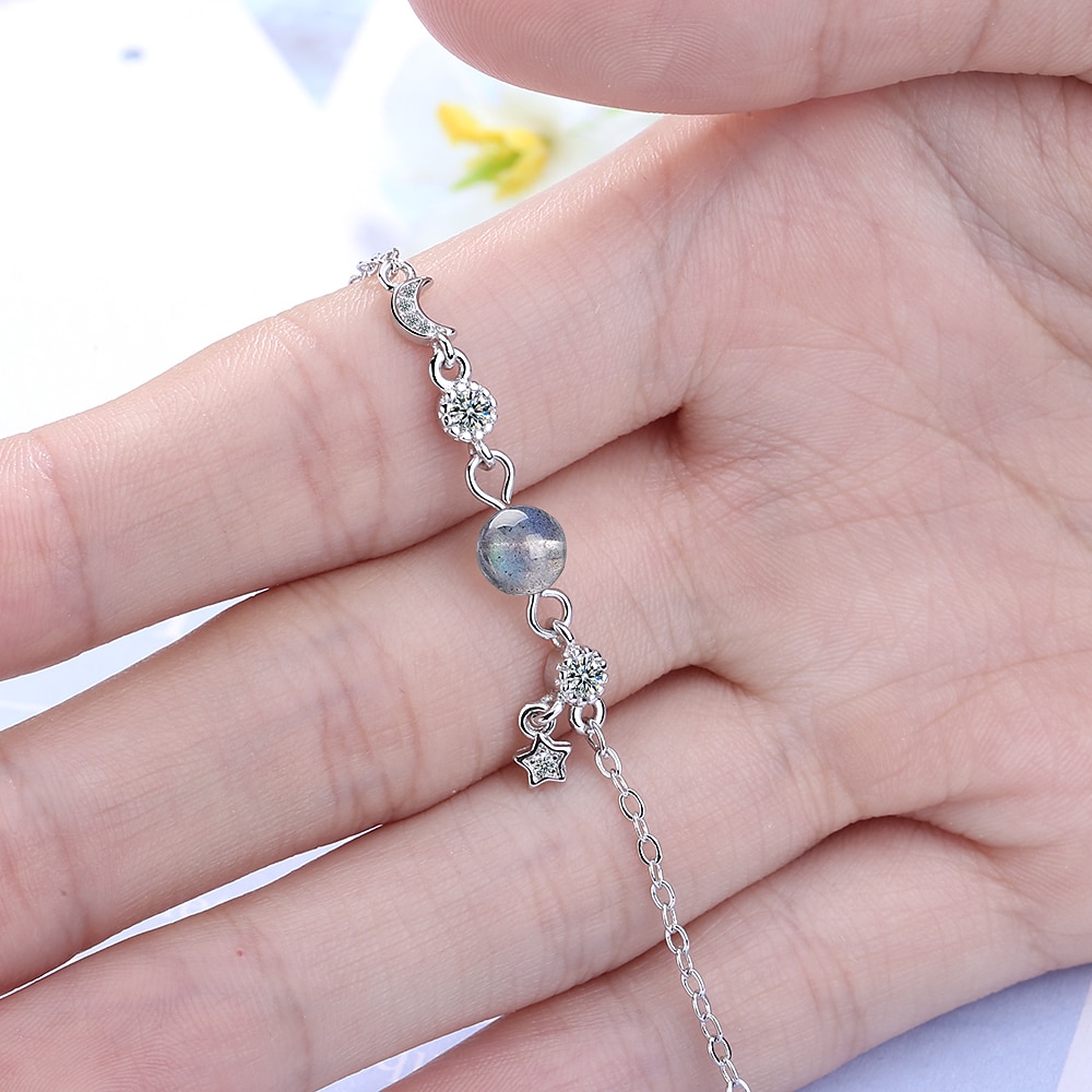 925 Sterling Zilveren Prachtige Moon Star Planet Hanger Armband Gradiënt Mooonstone Link Chain Armband Voor Vrouwen S-B270