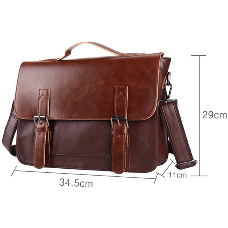 Heren Tas Grote Capaciteit Lederen Retro Aktetas Schoudertas Riem Mannen Zakelijke Handtas Zwarte Tas Bolso Bandolera Hombre Sac Homme