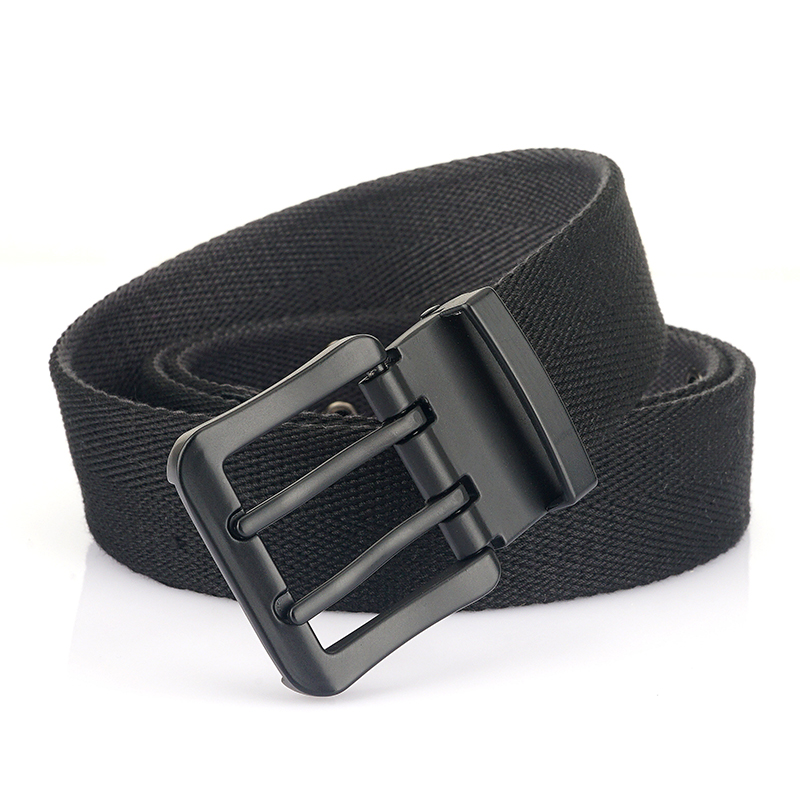 Vintage Reversible Belt For Men Double Needle Alloy Buckle Soft Tough Canvas Belt 38mm Adjustable Work Girdle Male Accessories: black