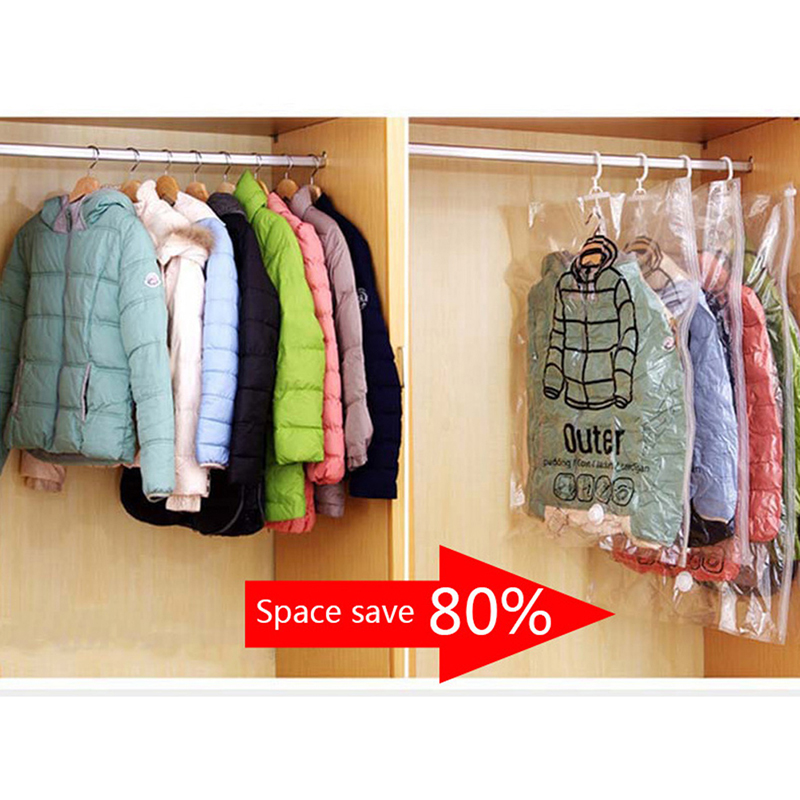 Travel Closet Hanging Vacuum Bag Hanger Space Saving Clear Seal Wardrobe Compressed Bag