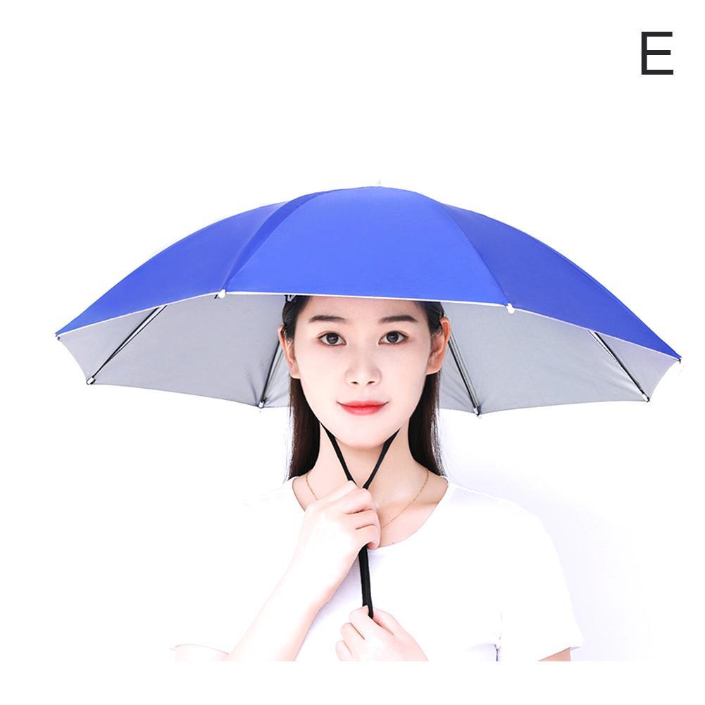 Portable Rain Umbrella Hat Foldable Outdoor Shade Beach Hats Hiking Wear Cap Waterproof Umbrella Fishing Campi A9i7: E
