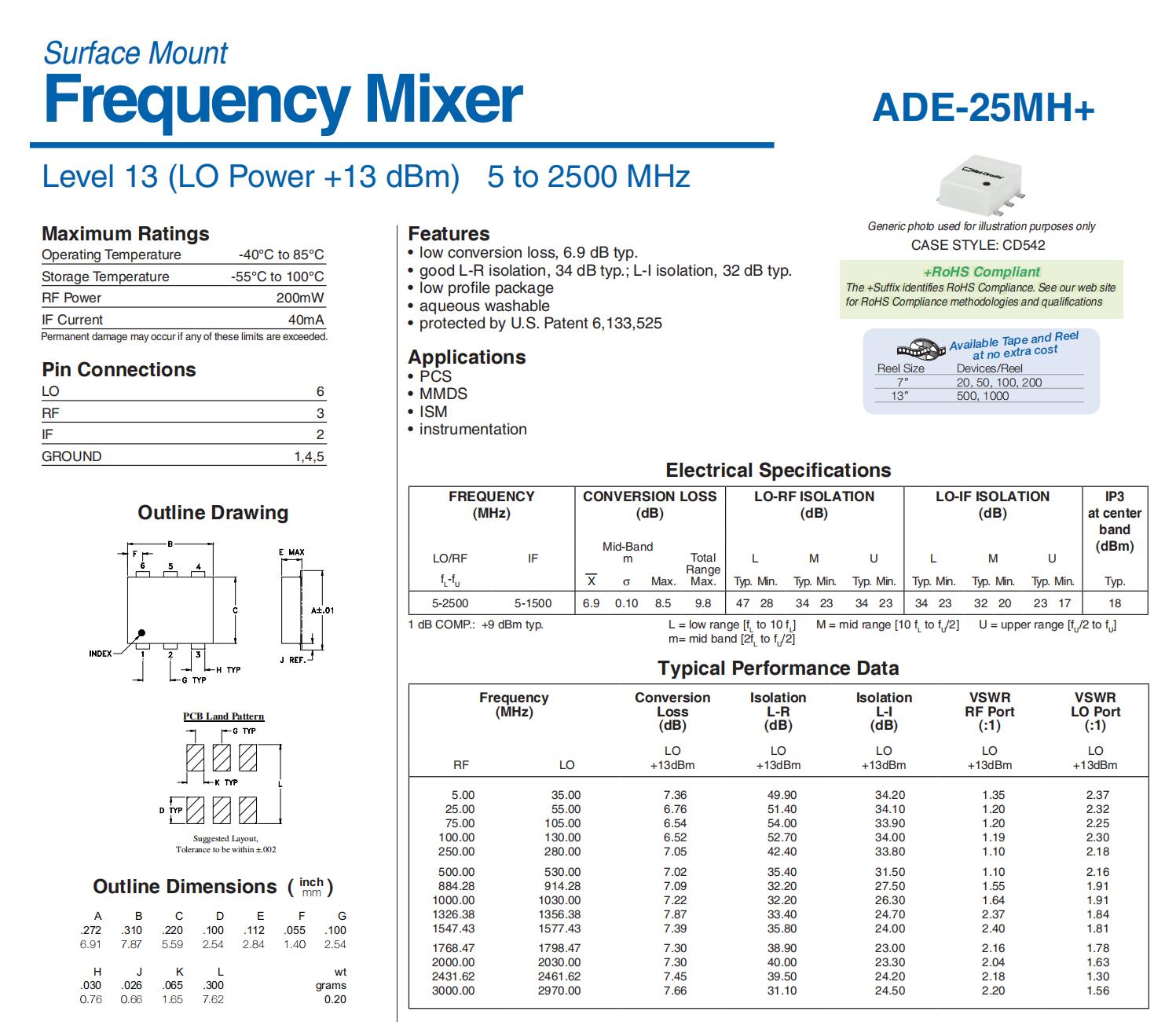 Passive Mixer ADE-25 ADE-30 ADE-42 Mixer Large Signal RF Upconversion Downconversion