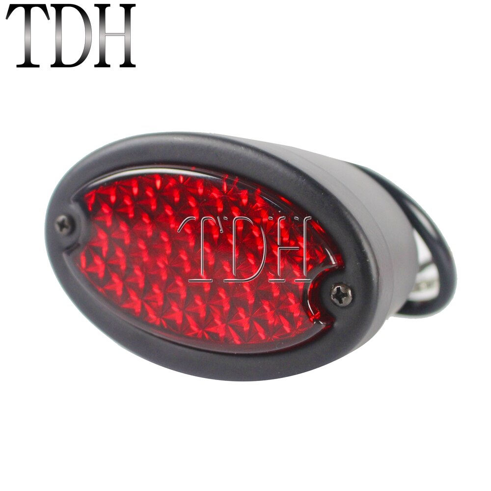 Luz LED cromada para motocicleta tipo Cafe Racer, luz trasera de freno, para matrícula de Harley, Shovelhead, Chopper, Bobber, Softail: Black Red A
