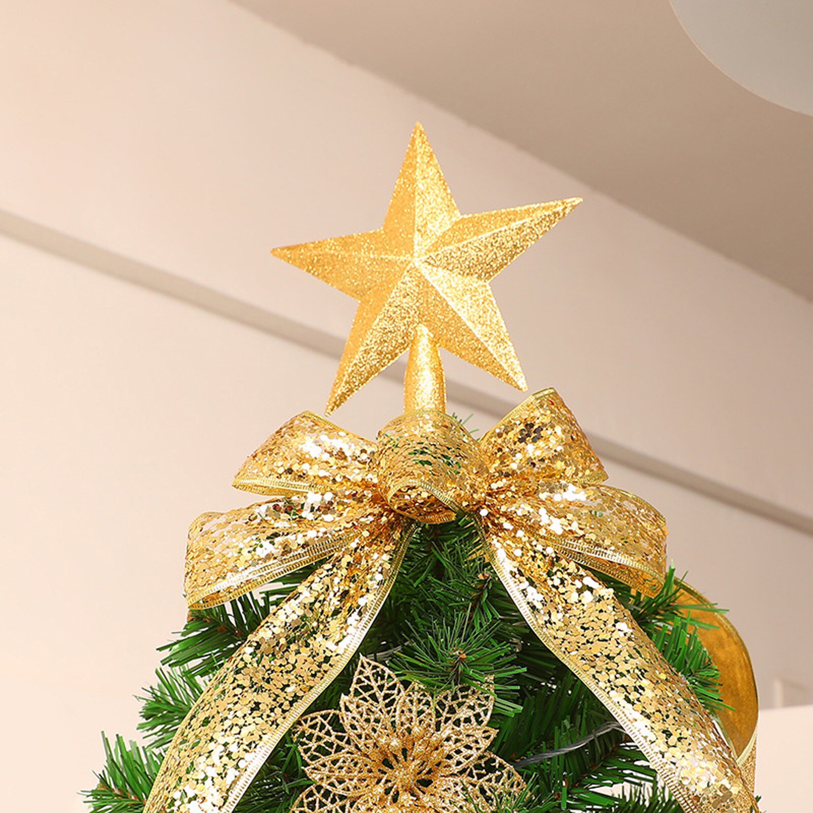 Christmas tree top star Christmas tree topper ornament gold powder sparkling star pendant home wedding decoration Navidad