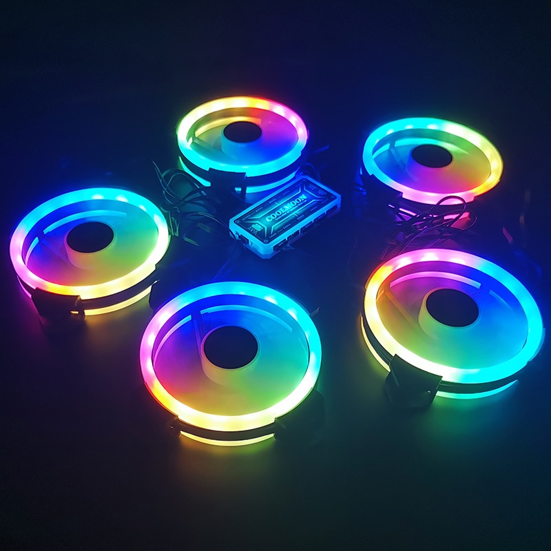 Coolmoon – boîtier de ventilateur RGB pour PC, silencieux, avec télécommande IR, 120mm