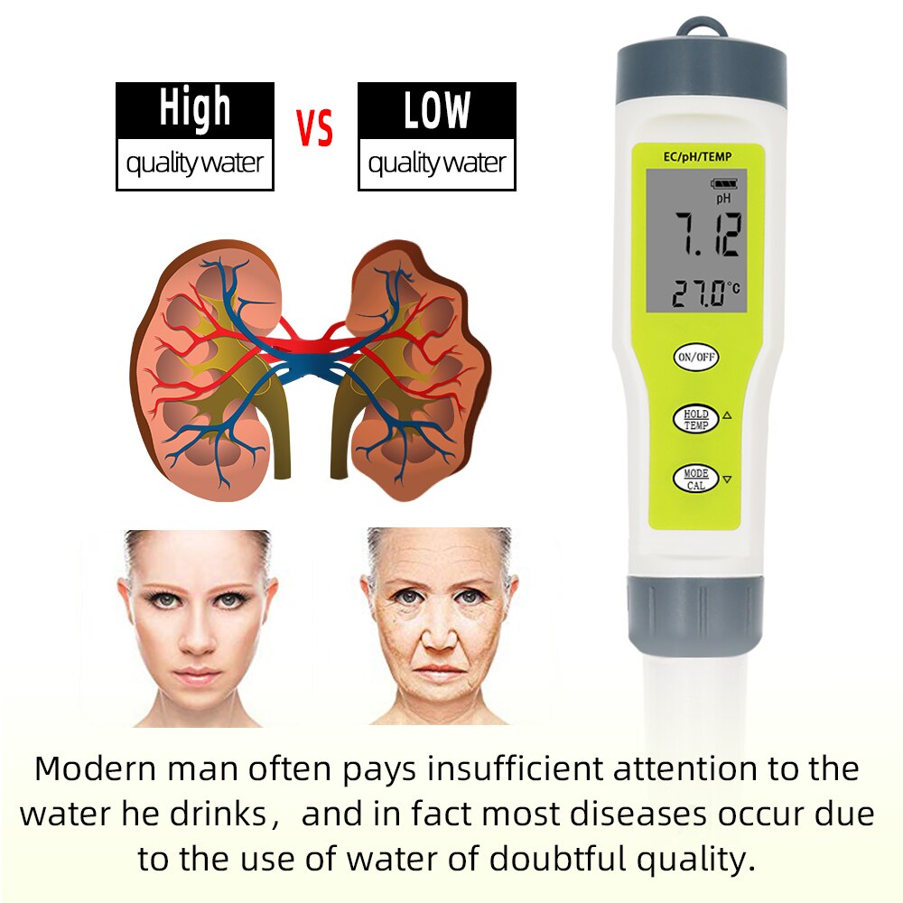 Miernik PH 3 w 1 miernik ilości wody automatyczna kalibracja cyfrowy PH EC Temp długopis robić akwariów hydroponicznych baseny