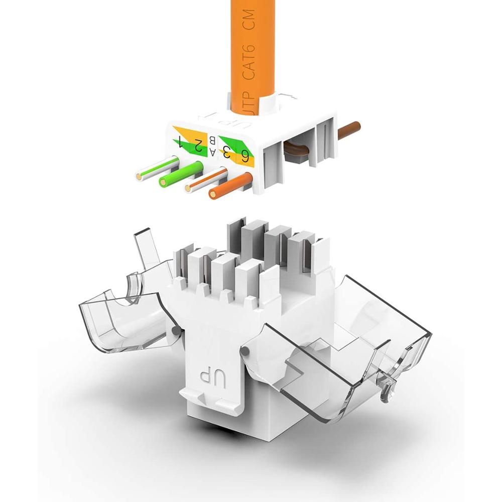 AMPCOM 10-Pack Keystone Jack, CAT6 Tool-sin RJ45 UTP Keystone Jack, sin agujeros-Down Tool obligatorio módulo acoplador-blanco