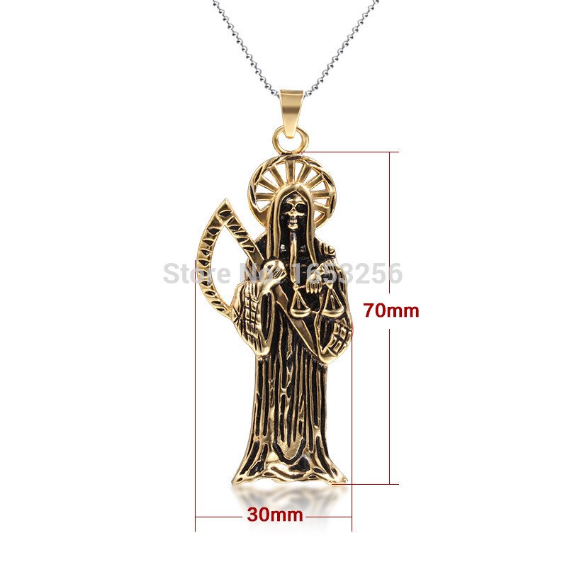 Fate Love Best Holy Saint Death Santa Muerte Skull Biker Pendant Necklace Stainless Steel Jewelry