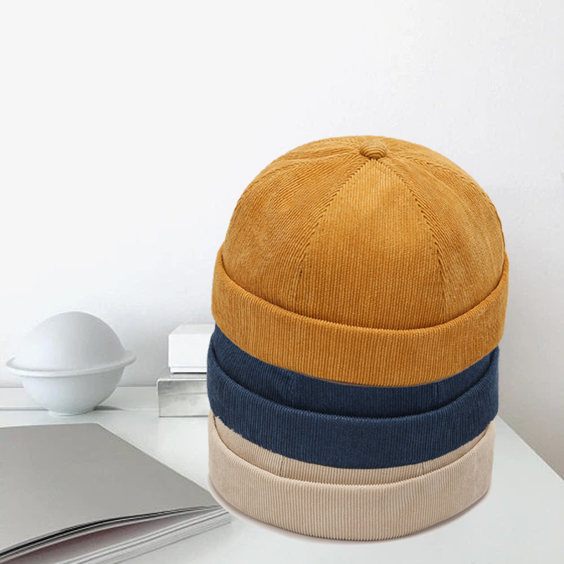 Mode Hip Hop Hoeden Brimless Skullies Caps Voor Mannen Beanie Hoed Vintage Mannen Caps Corduroy Effen Kleur Straat Verhuurder hoed