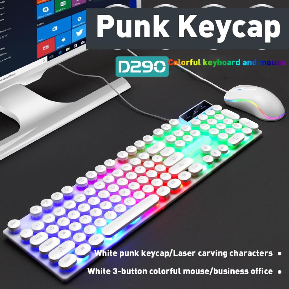 D290 Colorful LED Backlight Wired 104 Keys Mechanical Keyboard Mouse Set for PC