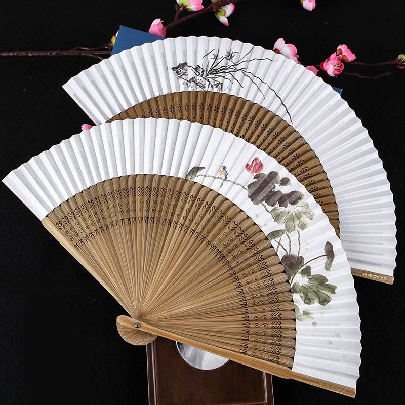Abanicos de papel de baile, abanicos de mano portátiles Hanfu Bambou, abanico de papel exquisito Para mujeres, Ventilador de bambú clásico, Abanicos Para Boda de verano