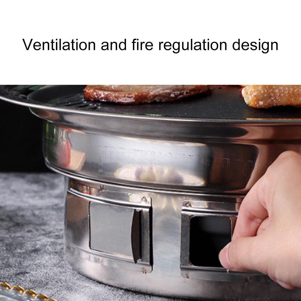 Parrilla de barbacoa de carbón coreana, bandeja antiadherente de acero inoxidable, estufa de carbón portátil para barbacoa de Camping al aire libre