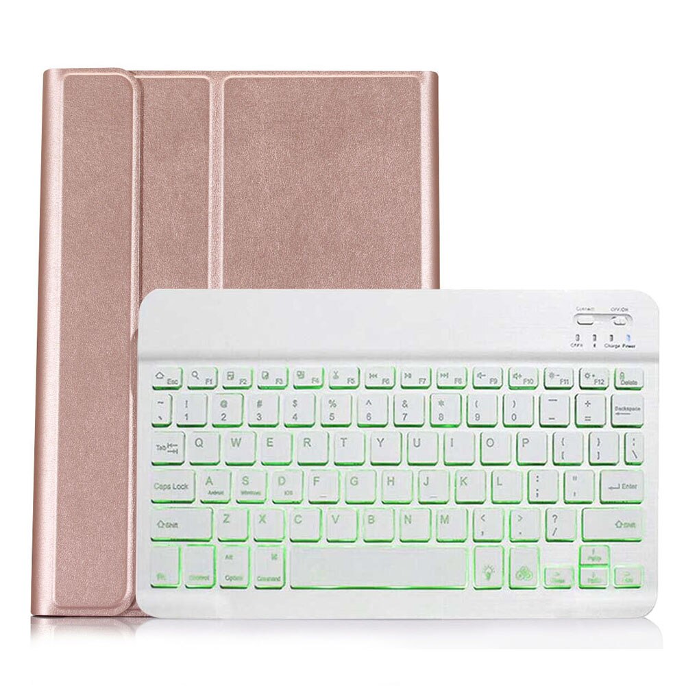 Bluetooth Verlicht Toetsenbord Leather Case Cover Voor Samsung Galaxy Tab A7 10.4 T500/505 Draadloze Afneembare Toetsenbord pu Case: Rose gold case-white