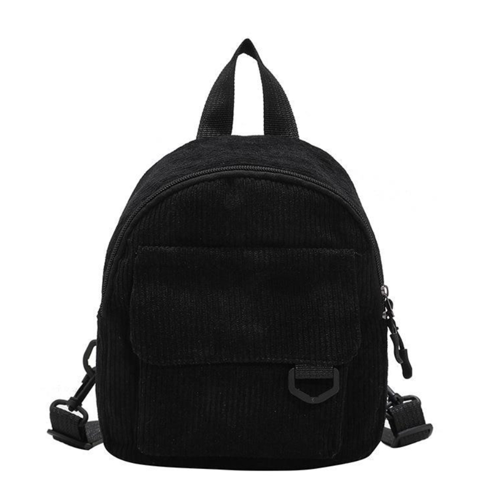 Mini mochila feminina, mochila escolar de veludo simples pequena, grande capacidade, mochila feminina durável, monocromática, casual, viajando, moda: Preto