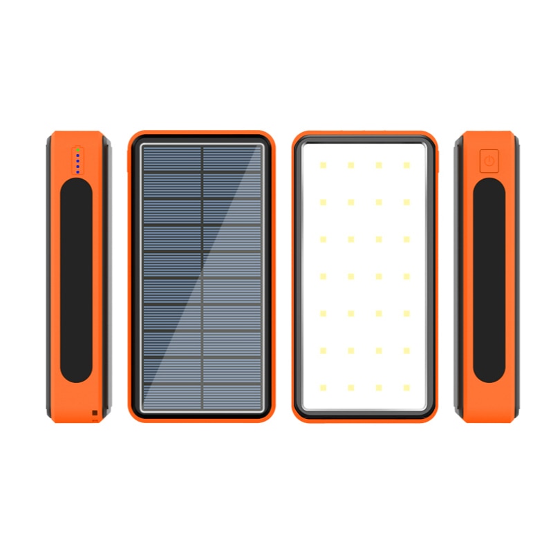 80000mAh sans fil solaire batterie Portable téléphone charge rapide chargeur externe PowerBank 4 USB LED éclairage pour Xiaomi iphone: Light Orange