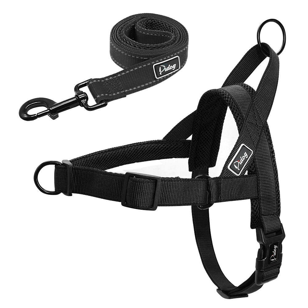 Nylon Verstelbare Ademend Harnassen Leads Sets voor Kleine Medium Grote Honden Husky: Black / M