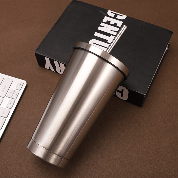 1 st utomhuscamping drickskopp juice te ölkoppar 500 ml 304 rostfria kaffekoppar metall återanvändbar halm glas pint tra: Flisa