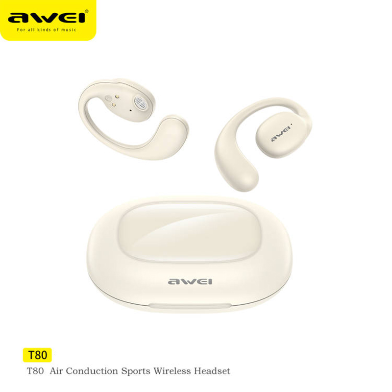 Awei T80 Bluetooth 5.3 słuchawki otwarte przewodnictwo powietrzne zaczep na ucho bezprzewodowe słuchawki sportowe z mikrofonem długi czas czuwania zestaw słuchawkowy 450mah: biały
