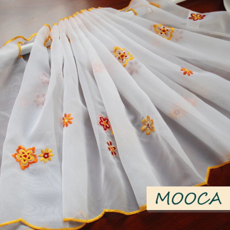 Orange farve blomst broderet køkkengardin færdigt kort køkkengardin hvidt cafegardin 40 x 180cm