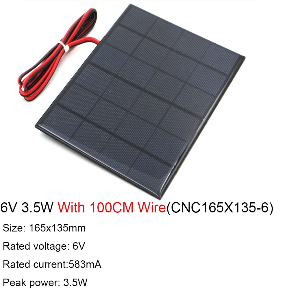 6V Solar Panel With 30 100 200CM Wire Mini Solar System DIY For Battery Cell Phone Charger 0.6W 1W 1.1W 2W 3W 3.5W 4.5W 6W 10W: 6V 3.5W