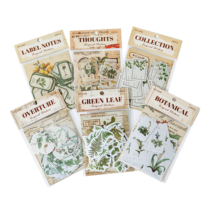 30 Pcs Writable material Stickers Plants Flowers Decorative Decals For Scrapbooking Stick Labels junk journal supplies