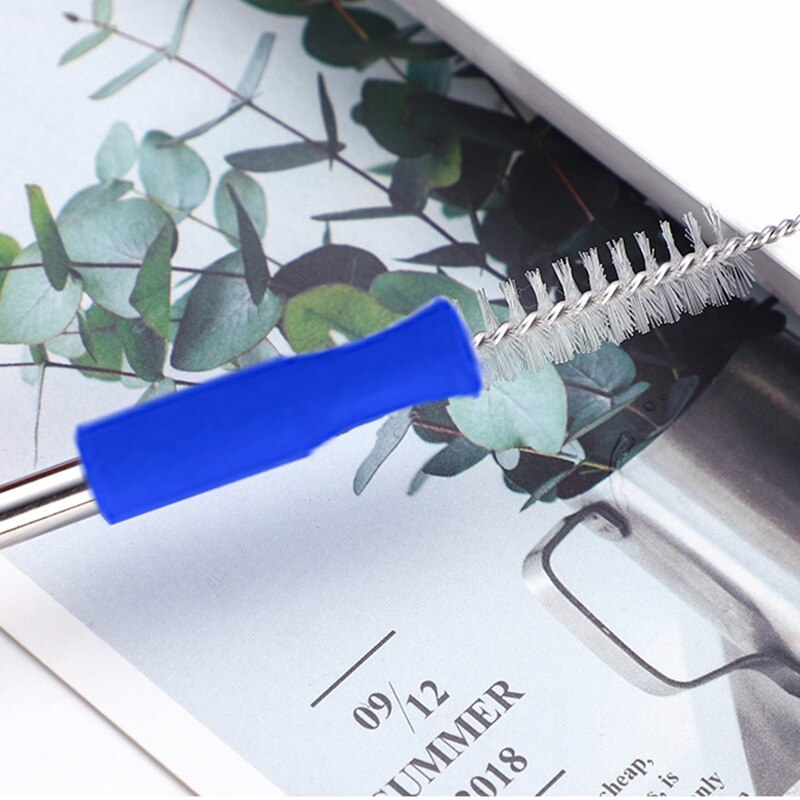 304 Stainless Steel Metal Straws Drink Cocktail Color Silicone Head Straw Travel Portable Set