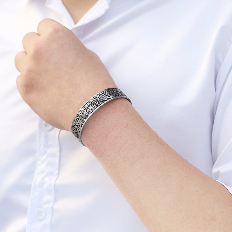 Viking vida árvore gravado manguito pulseira magnética saúde aberto pulseira para homem jóias