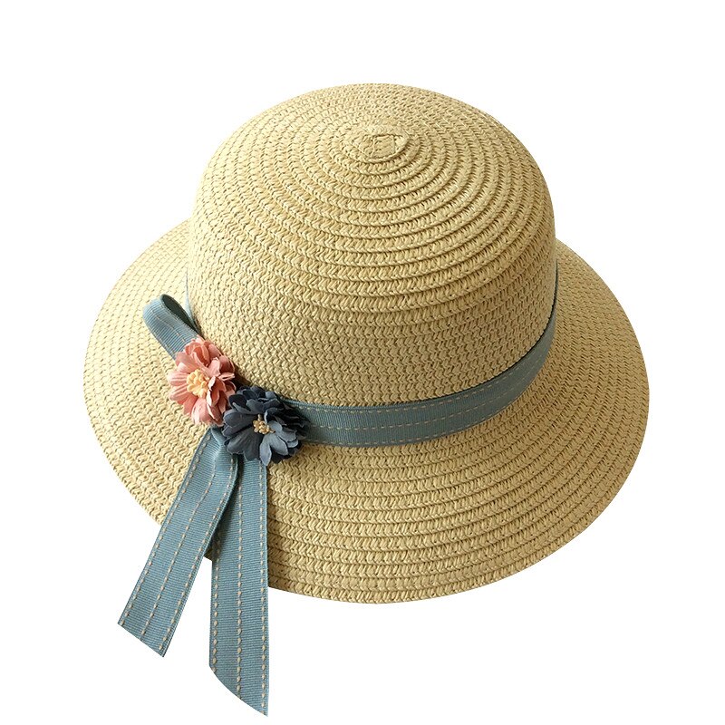 Chapeau de paille à fleurs pour filles, Panama, casquette de soleil pour enfants, chapeaux d&#39;été pour bébés: Beige