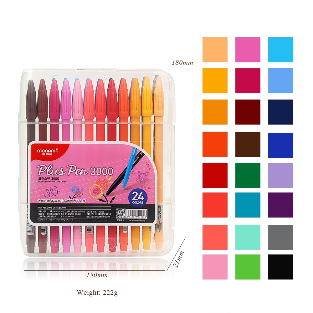 JIANWU Monami 3000 puls 48 farben/Kasten Aquarell Stift einstellen Schüler Farbe Skizze Stift Süssigkeit Farben 0,4mm Haken linie Stift Kunst Liefert: 24 Farben