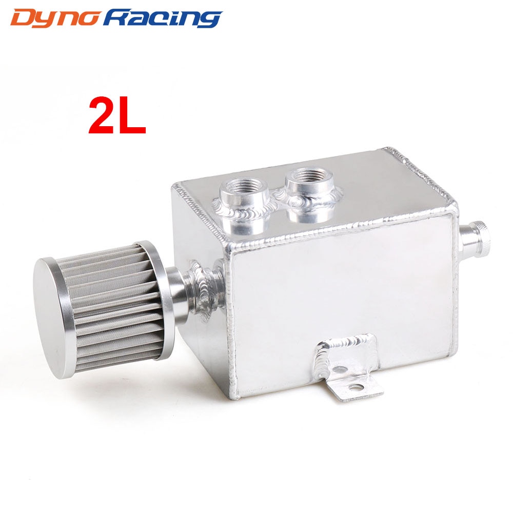 2L Universal Car Aluminum Oil Catch Tank Fuel Tanks With Breather &amp; Filter Drain Tap 2LT Baffled