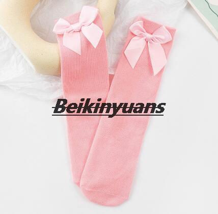 Scaldamuscoli per bambini colore puro bowknot calza per bambini fiocco calze dritte heelless ragazza Legwarm: pink