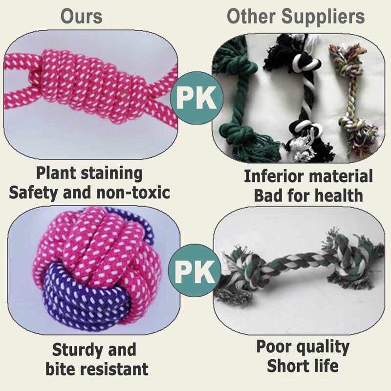 Juguetes para mascotas y perros, pelota de algodón resistente a las mordeduras, palo de cuerda con nudo, juguete interactivo para cachorros, juguetes para masticar dientes, limpieza para perros y gatos