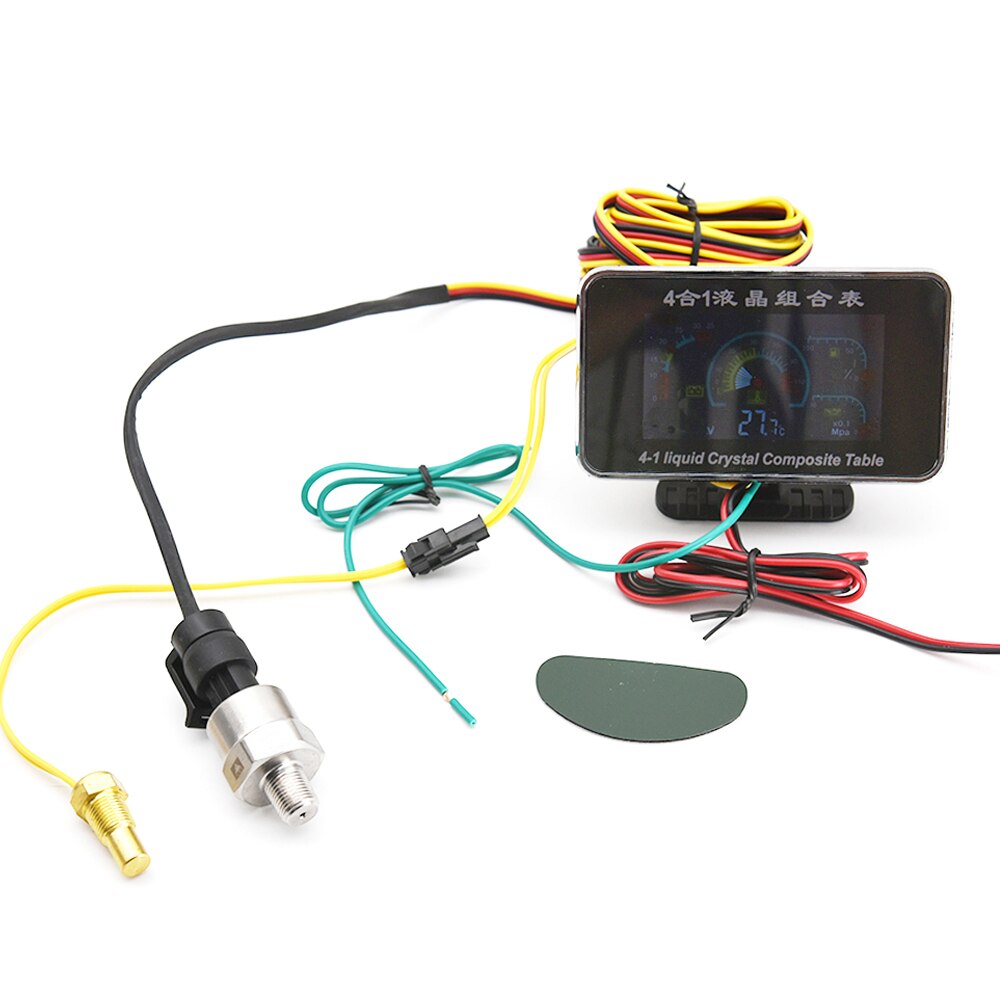 H 4 In 1 LCD Car Digital Oil Pressure Gauge Fuel Voltmeter Oil Pressure Water Temp Meter 1/8 NPT Oil Press Sensor 10mm 12-24V