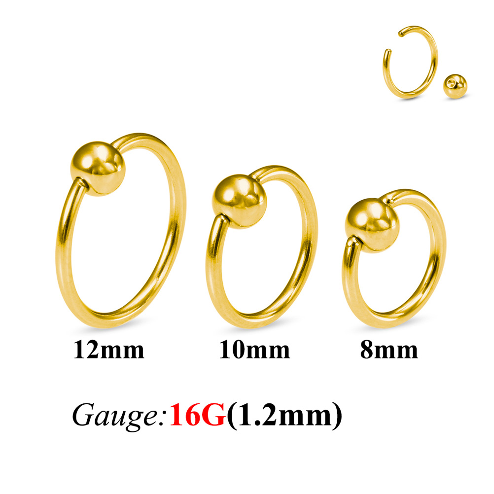 3PCS 16G Surgical Steel Ear Septum Piercing Nose Ring Ball BCR Piercings CBR Helix Tragus Labret Rings Piercings Body Jewelry: Gold-color