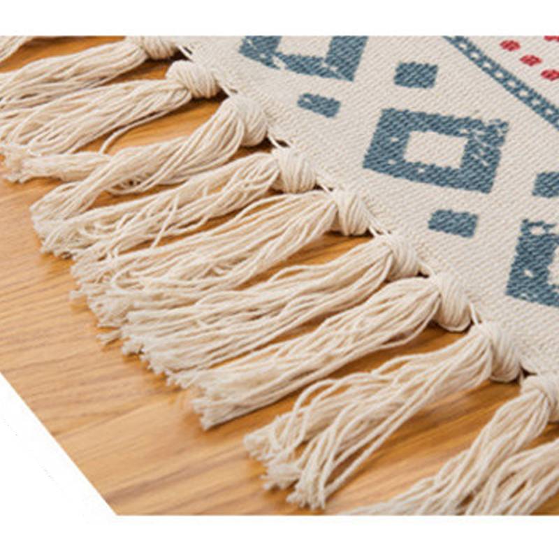 60*90cm retro bohemian handgeweven katoenen linnen tapijten, nachtkastjes, geometrische vloermatten, woonkamer, slaapkamer, woondecoratie