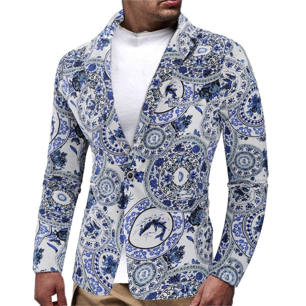 Mens Vintage Ethnic Print Dress Floral Suit Slim Fit Blazer Jackets Leisure Suit 20 Осенняя одежда #Y7