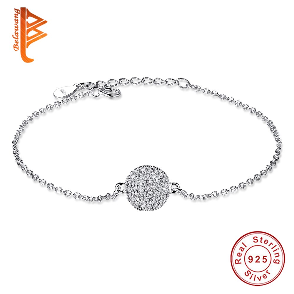 Trendy 100% 925 Sterling Zilver Crystal Circle Armbanden Modeketen Armband Voor Vrouwen Sterling Zilveren Ronde Charm Sieraden