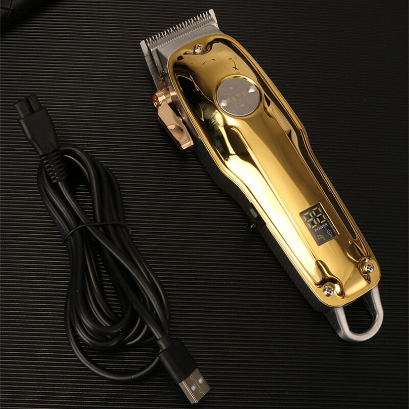 Kemei all-metal hårklipper barber elektrisk trådløs lcd hårtrimmer guld genopladelig skæremaskine km -1986z