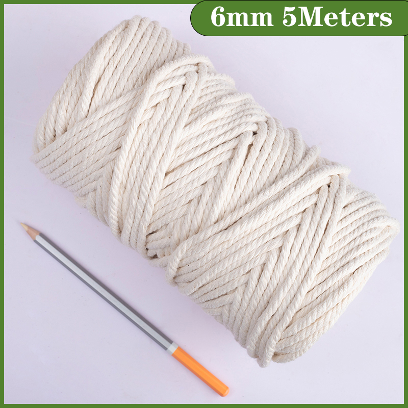 Cotton Macrame Cord Rope Twine 1/2/3/4/5/6/8/10mm DIY Macrame Rope Ribbon Crafts Twisted String Braided Handwork Home Decoration: White 6mm 5Meters