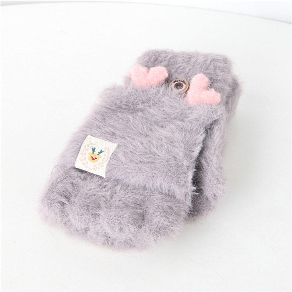 ARLONEET dziecko dziewczyny chłopcy zimowe dzianiny puchate rękawiczki cabrio trzepnięcie szczyt rękawiczki szwy polarowe oraz aksamitne ciepłe rękawiczki CO22: szary