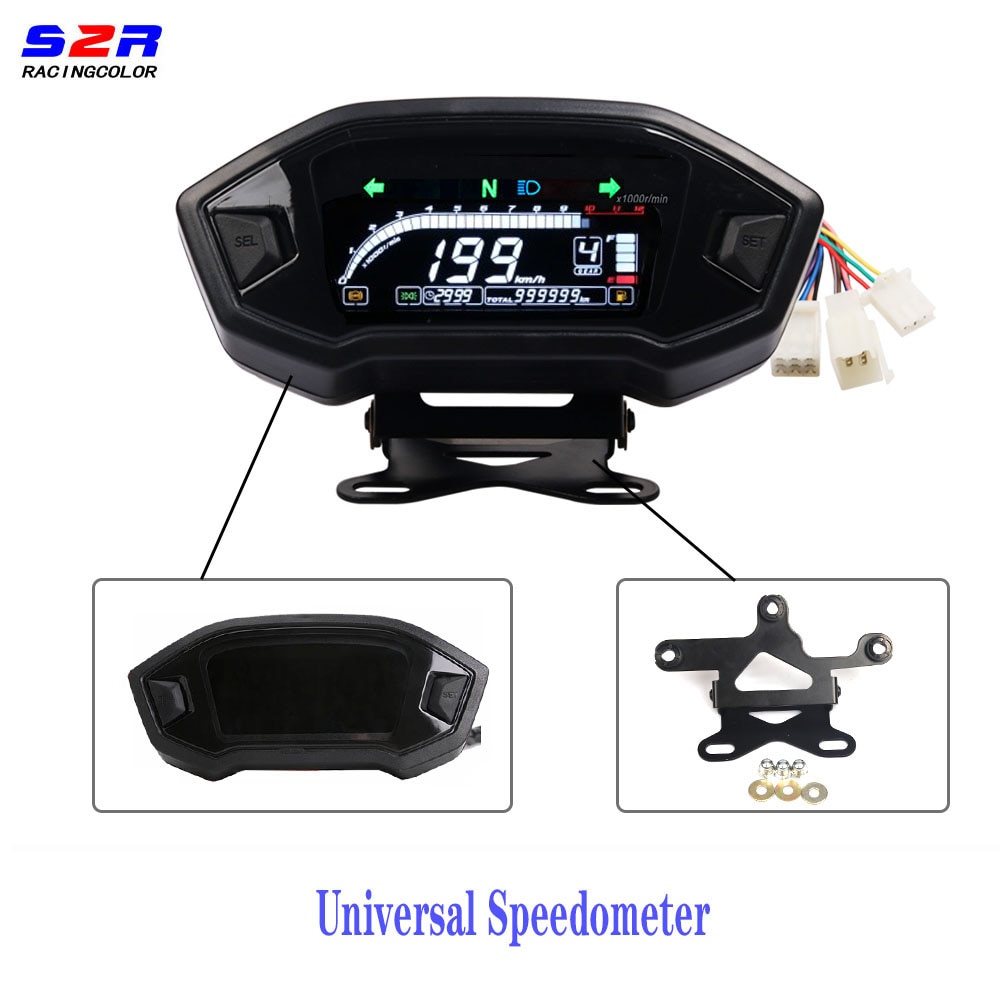 Universal Motorcycle Digital Speedometer Digital Tachometer Dashboard Instrument Panel Meter LCD Display 10000 RPM Cylinder1 2 4