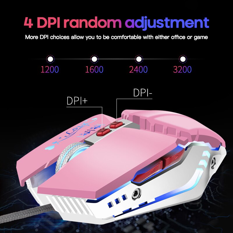 7-przycisk różowy mysz mechaniczna przewodowa mysz metalu makro rozdzielczości mysz USB mysz świecąca do gier RGB mysz ergonomiczna 3200 Dpi