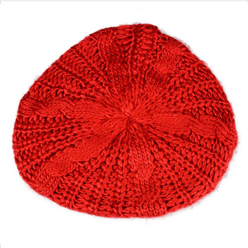 Beret Braided Hats Baggy Beanie Crochet Warm Winter Hat Ski Cap Wool Knitted Caps Women Lady Hats: Red