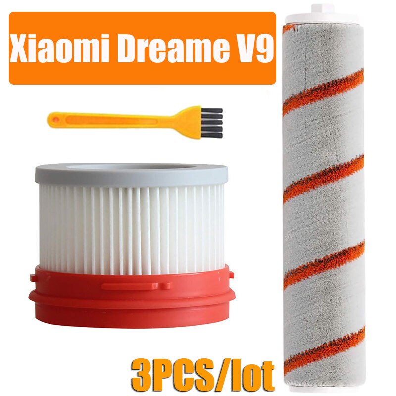 HEPA Filter For Xiaomi Dreame V9 V9B V10 Wireless Handheld Vacuum Cleaner Accessories Hepa Filter Roller Brush Parts Kit: 3pcs