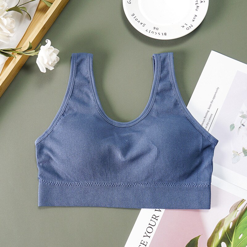 Women Yoga Sport Bra Breathable Fitness Running Vest sleep Underwear Padded Crop Tops Underwear gym top bras dormir tops: light blue