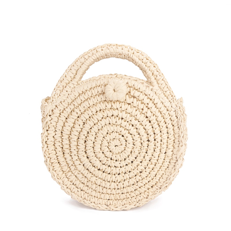 FGGS Round Paper rope Beach Bag Summer mini Vintage Handmade Crossbody straw Bag Girls Circle Rattan bag Small Bohemian Shoulder: Beige